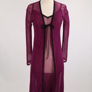 ❄️ Vtg Victoria's Secret Sheer Purple Nightgown Robe Set Gothic Elvira Dress XS